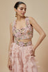 Rose Pink Embroidered Back Tie-Up Choli And Ruffled Sharara